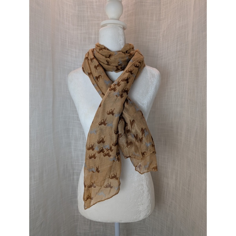 Horse Print Rectangle Scarf Shawl Western Brown Semi-Sheer
